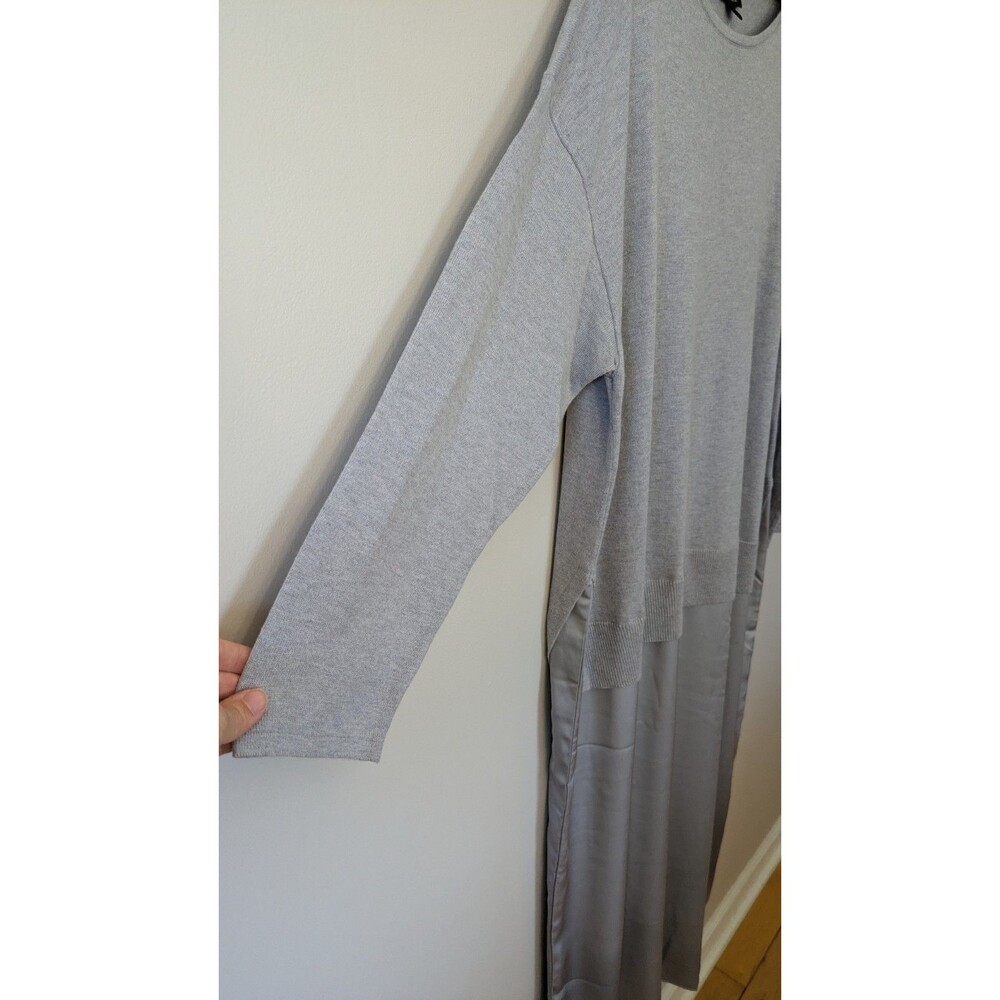 J Jill Wearever Sweater Dress 2X Mixed Media Gray Knit Satin Midi Classic Casual - Picture 3 of 12